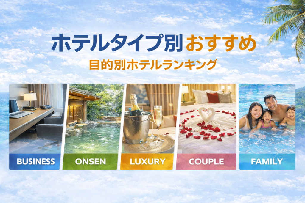 ホテルタイプ別おすすめランキング（ビジネス・温泉・高級・カップル・ファミリー）